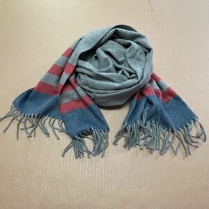 GAP Scarf Fringe Striped Red & Navy Gray Flannel 71 x 21" Adult Cozy Lightweight